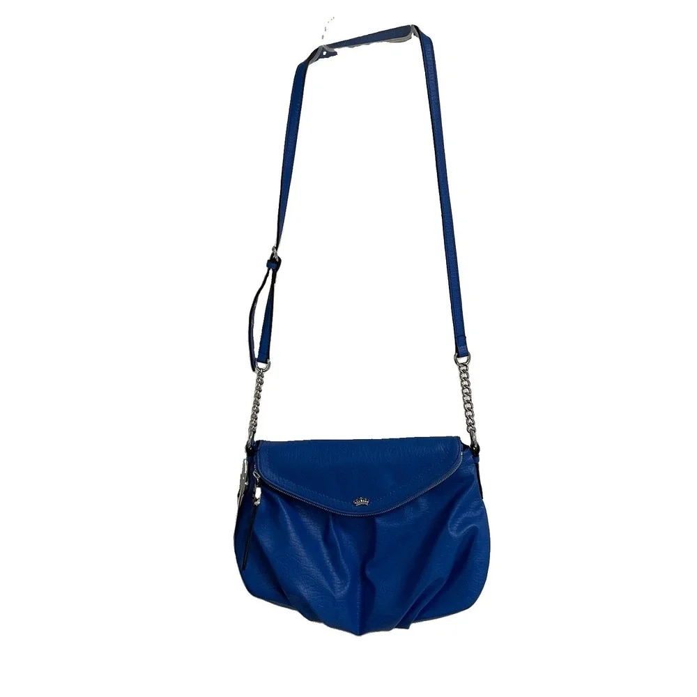 JUICY COUTURE Bag Purse Fold Over Zip Flap Crossbody Colbalt Blue Vegan NEW